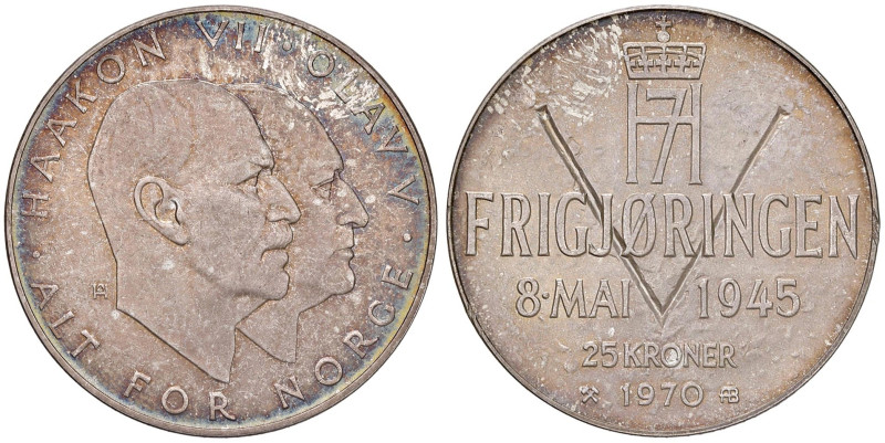 NORVEGIA Olaf V (1957-1991) 25 Kroner 1970 - KM 414 AG (g 29,12) Minimi segnetti...