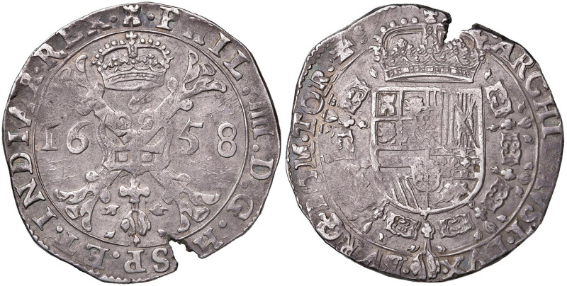 OLANDA Filippo IV (1621-1665) Patagon 1658 Brabant - KM 53 AG (g 27,99) Mancanza...