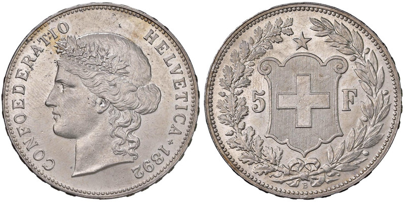 SVIZZERA 5 Franchi 1892 - HMZ 2-1198e AG (g 25,00) Minimi segnetti e leggermente...