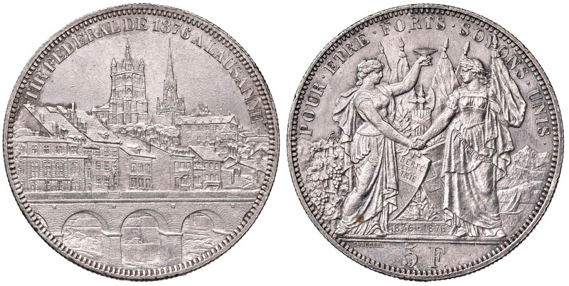 SVIZZERA Lausanne 5 Franchi 1876 - X S13 (g 25, 06) AG Segnetti di pulizia e tra...