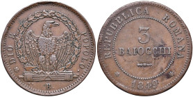 BOLOGNA Seconda Repubblica Romana (1848-1849) 3 Baiocchi 1849 - Gig. 8 (g 24,67) CU Colpi al bordo
BB+