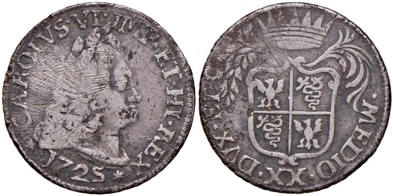 MILANO Carlo VI d'Asburgo (1711-1740) 20 Soldi 1725 - MIR 414/4 (g 3,59) AG R
M...