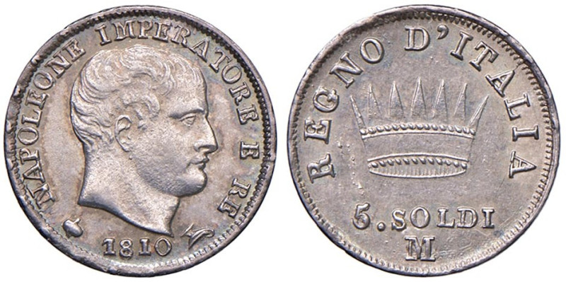 MILANO Napoleone I Re d'Italia (1805-1814) 5 Soldi 1810 M - Gig. 189 (g 1,25) AG...