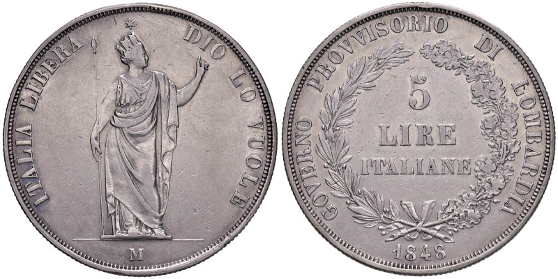 MILANO Governo Provvisorio di Lombardia (1848) 5 Lire 1848 - Gig. 3f (g 24,90) A...