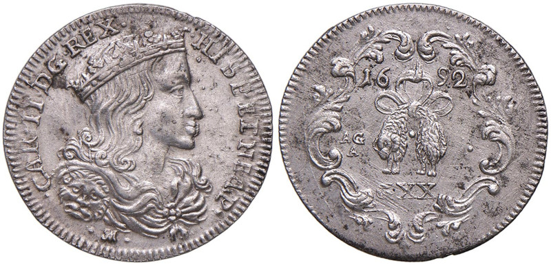 NAPOLI Carlo II d'Asburgo (1674-1700) Tarì da 20 grana 1692 - Nomisma 54 (g 4,29...