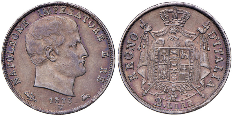 VENEZIA Napoleone Re d'Italia (1805-1814) 2 Lire 1813 V Puntali sagomati, marchi...