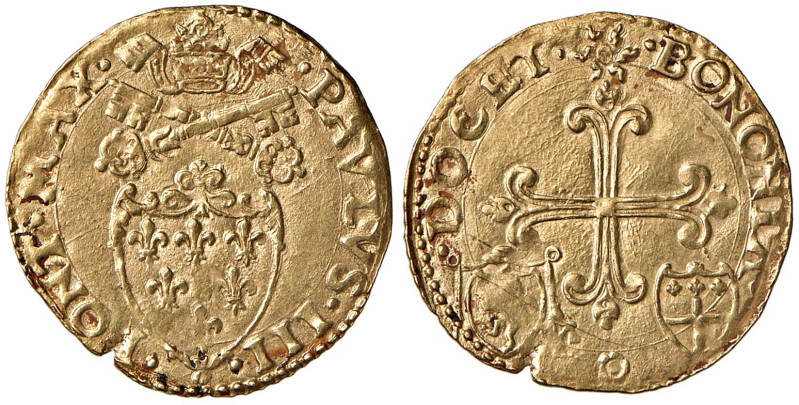 Paolo III (1534-1549) Scudo d'Oro - Munt. 92 (g 3,36) AU RR Segnetto nel campo a...