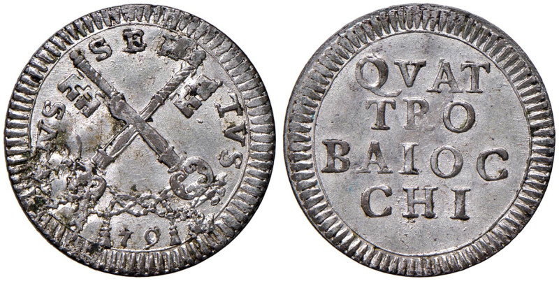 Pio VI (1775-1799) 4 Baiocchi 1793 - Nomisma 121/122 (g 2,6) AG
SPL