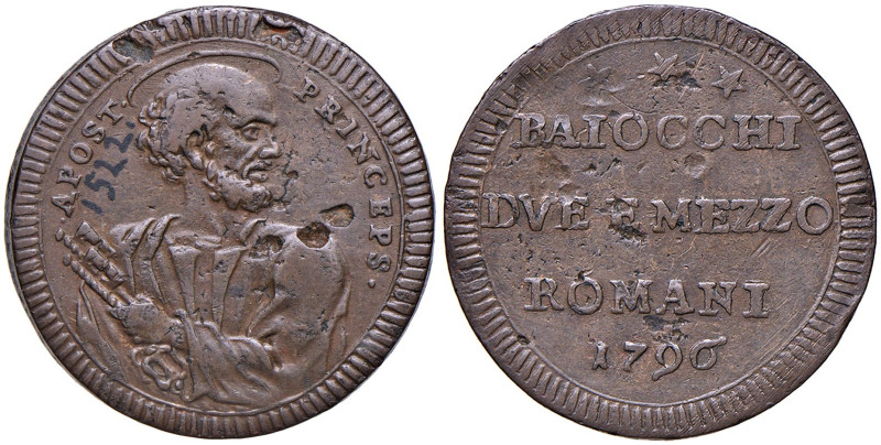 Pio VI (1775-1799) Sampietrino da 2 Baiocchi e mezzo 1796 - Munt. 98 (g 17,82) C...