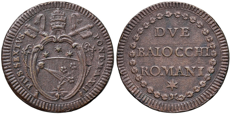 Pio VI (1775-1799) 2 Baiocchi A. XII - Nomisma 137 (g 24,12) CU Screpolatura al ...