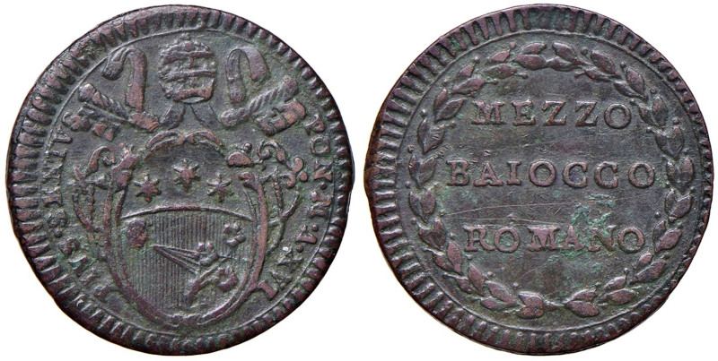 Pio VI (1775-1799) Mezzo Baiocco An. XVI - Nomisma 137c (g 5,19) CU Graffi al D/...