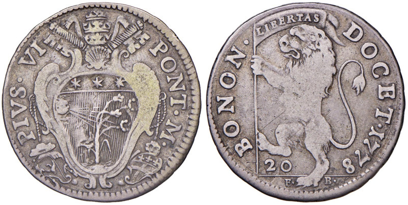 Pio VI (1775-1799) Bologna - Lira da 20 bolognini 1778 - Munt. 219 MI (g 5,06) R...