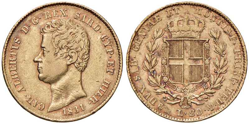 Carlo Alberto (1831-1849) 20 Lire 1831 G - Nomisma 637 (g 6,43) AU R
qBB/BB