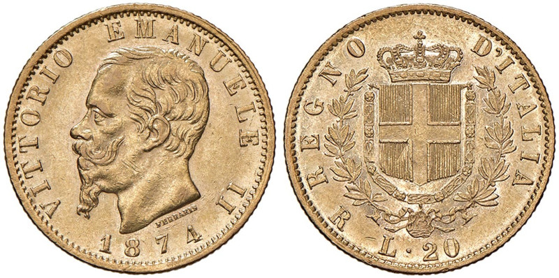 Vittorio Emanuele II (1861-1878) 20 Lire 1874 R - Nomisma 864 (g 6,43) AU R
SPL