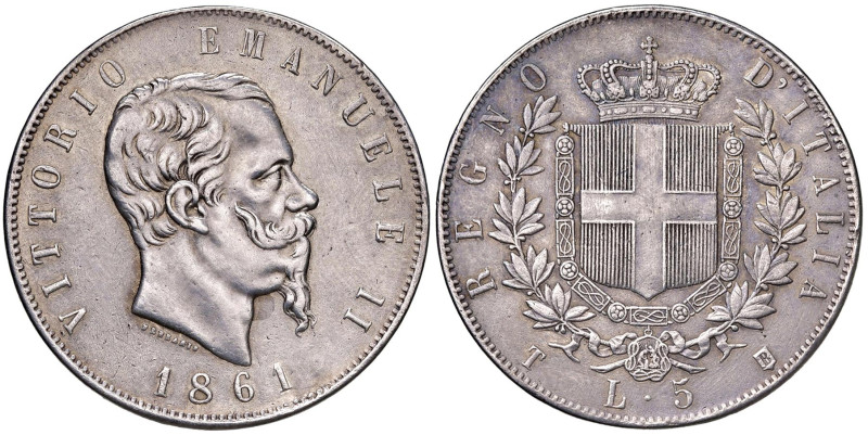 Vittorio Emanuele II (1861-1878) 5 Lire 1861 T - Nomisma 878 AG RR Fondi manipol...