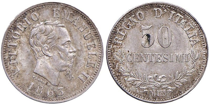 Vittorio Emanuele II (1861-1878) 50 Centesimi 1863 M - Nomisma 925 (g 2,52) AG
...