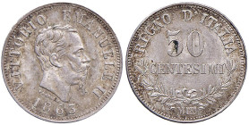 Vittorio Emanuele II (1861-1878) 50 Centesimi 1863 M - Nomisma 925 (g 2,52) AG
SPL-FDC