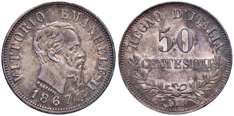 Vittorio Emanuele II (1861-1878) 50 Centesimi 1867 N - Nomisma 930 (g 2,59)
qFD...