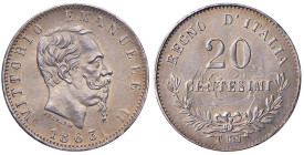 Vittorio Emanuele II (1861-1878) 20 Centesimi 1863 T - Nomisma 934 (g 0,93) AG
FDC