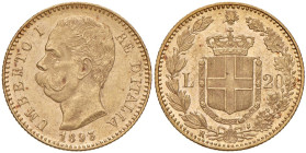 Umberto I (1878-1900) 20 Lire 1893 - Nomisma 990 (g 6,45) AU Cifra 1 della data ribattuta
qFDC