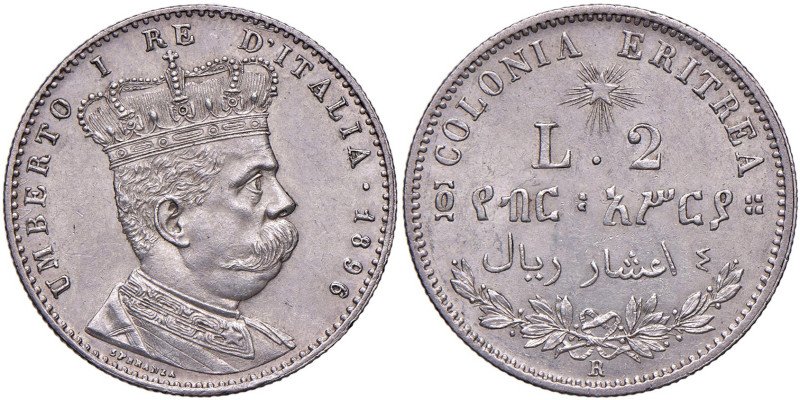 Umberto I Colonia Eritrea (1878-1900) 2 Lire 1896 - Nomisma 1040 (g 9,96) AG R
...