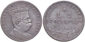Umberto I Colonia Eritrea (1878-1900) 2 Lire 1890 - Nomisma 1039 (g 9,83) AG NC
MB+/qBB