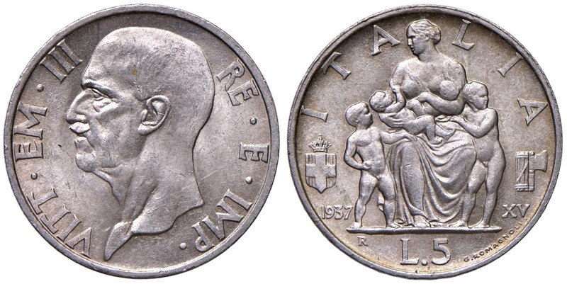 Vittorio Emanuele III (1900-1946) 5 Lire "Fecondità" 1937 - Nomisma 1145 (g 5,00...