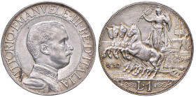 Vittorio Emanuele III (1900-1946) Lira "Quadriga" 1913 - Nomisma 1202 (g 5,01) AG Segnetto al D/
qFDC