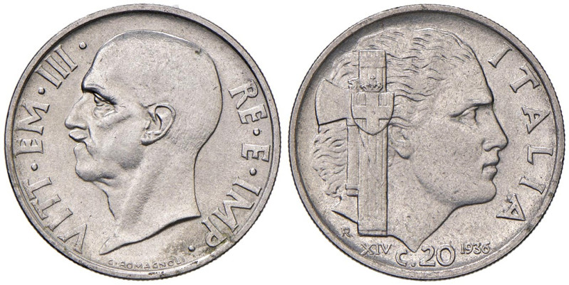 Vittorio Emanuele III (1900-1946) 20 Centesimi 1936 - Nomisma 1294 NI RR Minimi ...