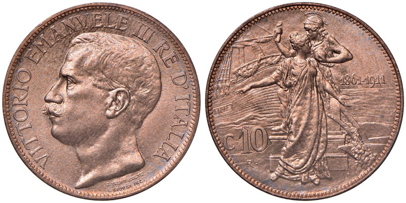 Vittorio Emanuele III (1900-1946) 10 Centesimi 1911 Cinquantenario - Nomisma 130...