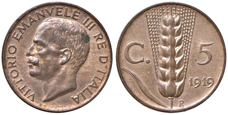 Vittorio Emanuele III (1900-1946) 5 Centesimi 1919 - Nomisma 1349 CU Macchiolina...