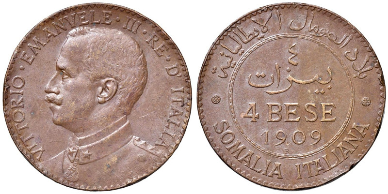 Vittorio Emanuele III Somalia (1900-1946) 4 Bese 1909 - Nomisma 1429 CU Colpetti...