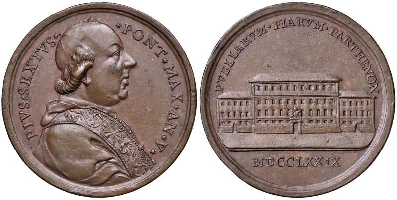 Pio VI (1775-1799) Medaglia 1779 A. V a ricordo del conservatorio Pio a Roma - O...