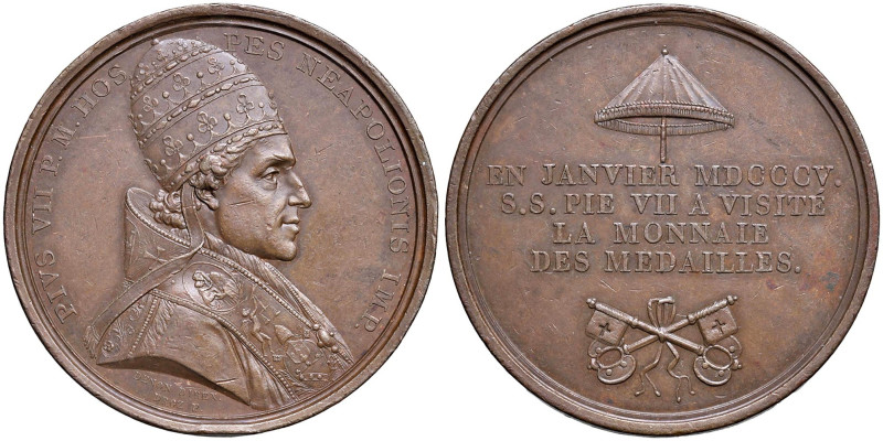 Pio VII (1800-1823) Medaglia 1805 per la visita alla zecca di Parigi - Opus: Dro...