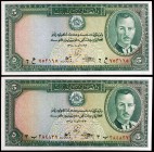 SH 1318 (1939). Afganistán. Banco de Afganistán. 5 afghanis. (Pick 22). Rey Muhammad Zahir. 2 billetes. S/C-.