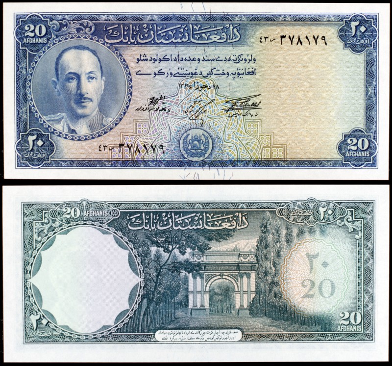 SH 1336 (1957). Afganistán. Banco de Afganistán. 20 afghanis. (Pick 31d). Rey Mu...
