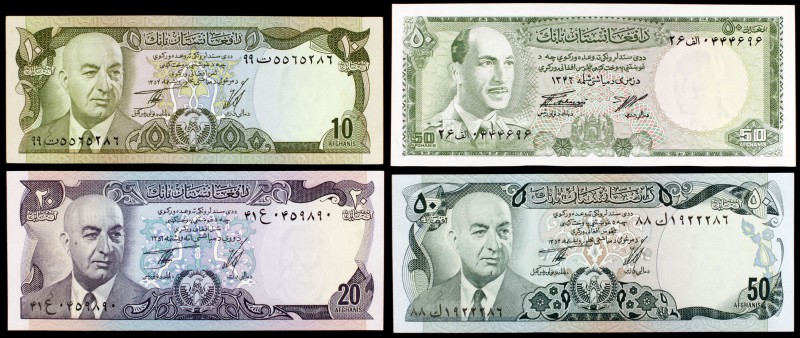 SH 1354 (1975). Afganistán. Banco de Afganistán. 10, 20 y 50 afghanis (dos). (Pi...