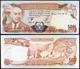 SH 1356 (1977). Afganistán. Banco de Afganistán. 500 afghanis. (Pick 52a). Presidente Muhammad Daud / Pueblo tribal fortificado. S/C-.