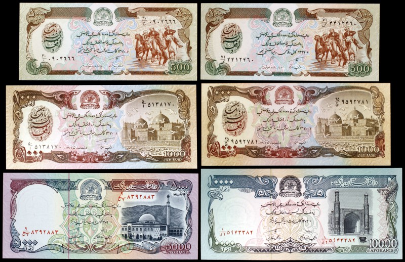 SH 1369 (1990) a SH 1372 (1993). Afganistán. Banco de Afganistán. 500, 1000 (tre...