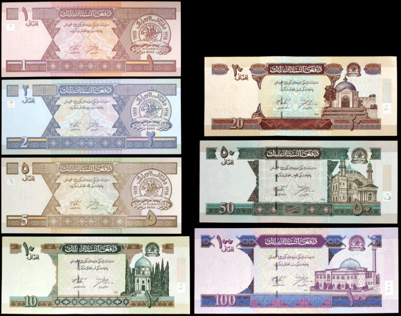 SH 1381 (2002). Afganistán. Banco de Afganistán. 1, 2, 5, 10, 20, 50 y 100 afgha...