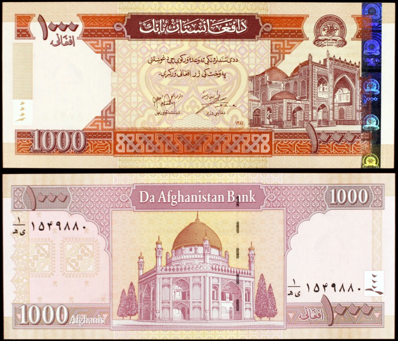 SH 1381 (2002) Afganistán. Banco de Afganistán. 1000 afghanis. (Pick 72a). Mezqu...