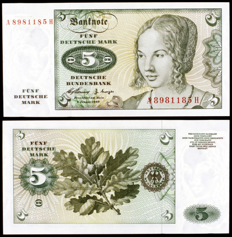 1960. Alemania Occidental. Banco Federal. 5 deutsche mark. (Pick 18a). 2 de ener...