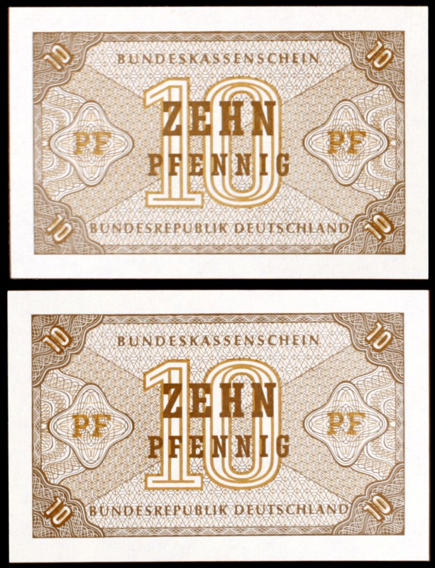 s/d. Alemania Occidental. Fondos Federales. 10 pfennig. (Pick 26). 2 billetes. S...