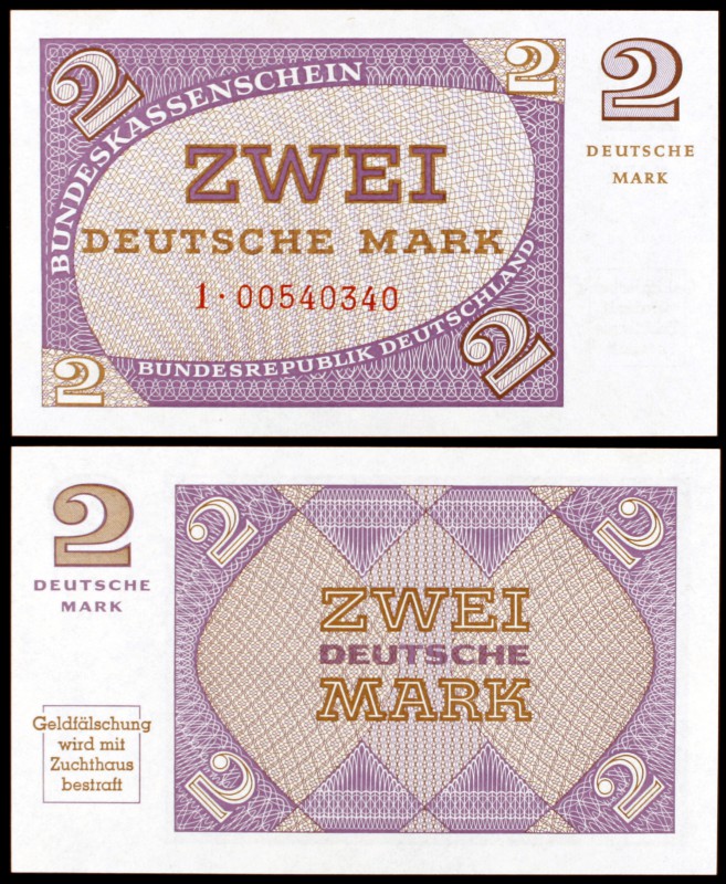 s/d. Alemania Occidental. Fondos Federales. 2 deutsche mark. (Pick 29). S/C.