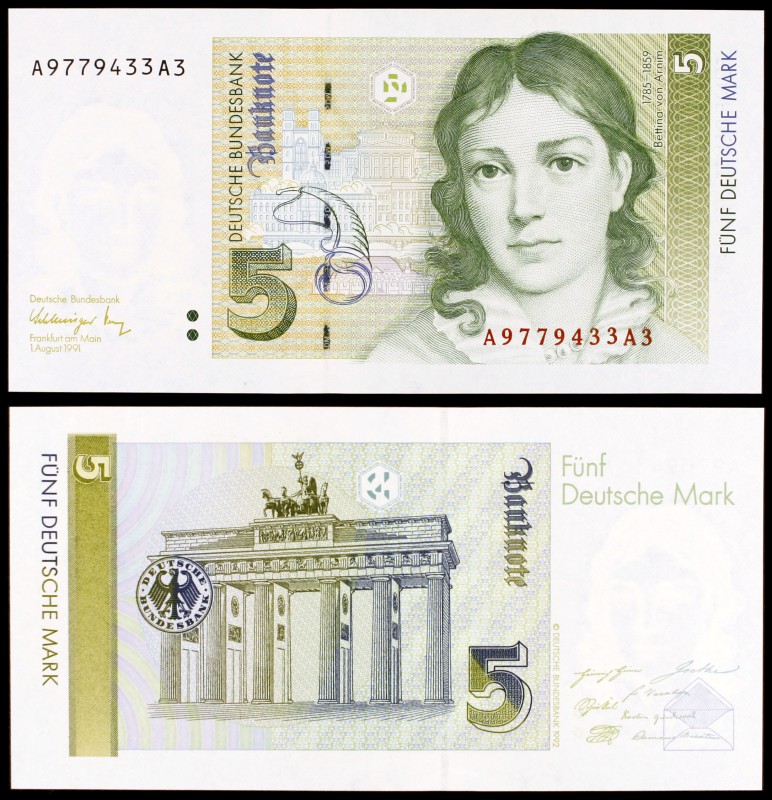 1991. Alemania Occidental. Banco Federal. 5 deutsche mark. (Pick 37). 1 de agost...