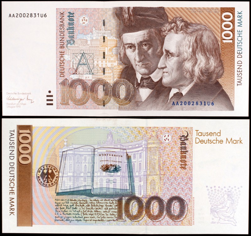 1991. Alemania Occidental. Banco Federal. 1000 deutsche mark. (Pick 44a). 1 de a...