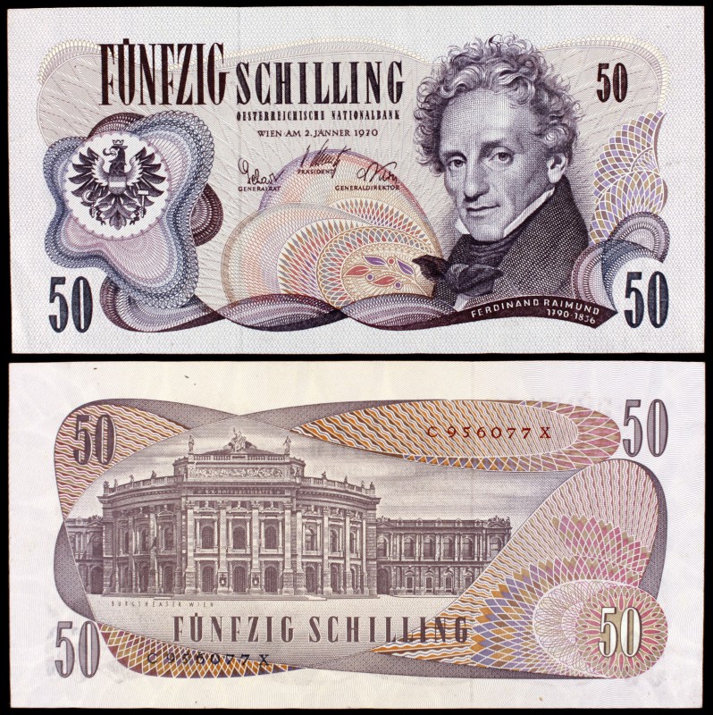 1970. Austria. Banco Nacional. 50 chelines. (Pick 144). 2 de enero, Ferdinand Ra...