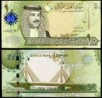 s/d (2008). Bahréin. Banco Central. 10 dinars. (Pick 28). Hamad bin lsa Al Jalifa, rey de Bahréin. S/C.