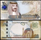 s/d (2008). Bahréin. Banco Central. 20 dinars. (Pick 29). Hamad bin Isa Al Jalifa, rey de Bahréin / Gran Mezquita al-Fateh. S/C.