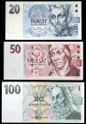 República Checa. 3 billetes de distintos valores y fechas. S/C.